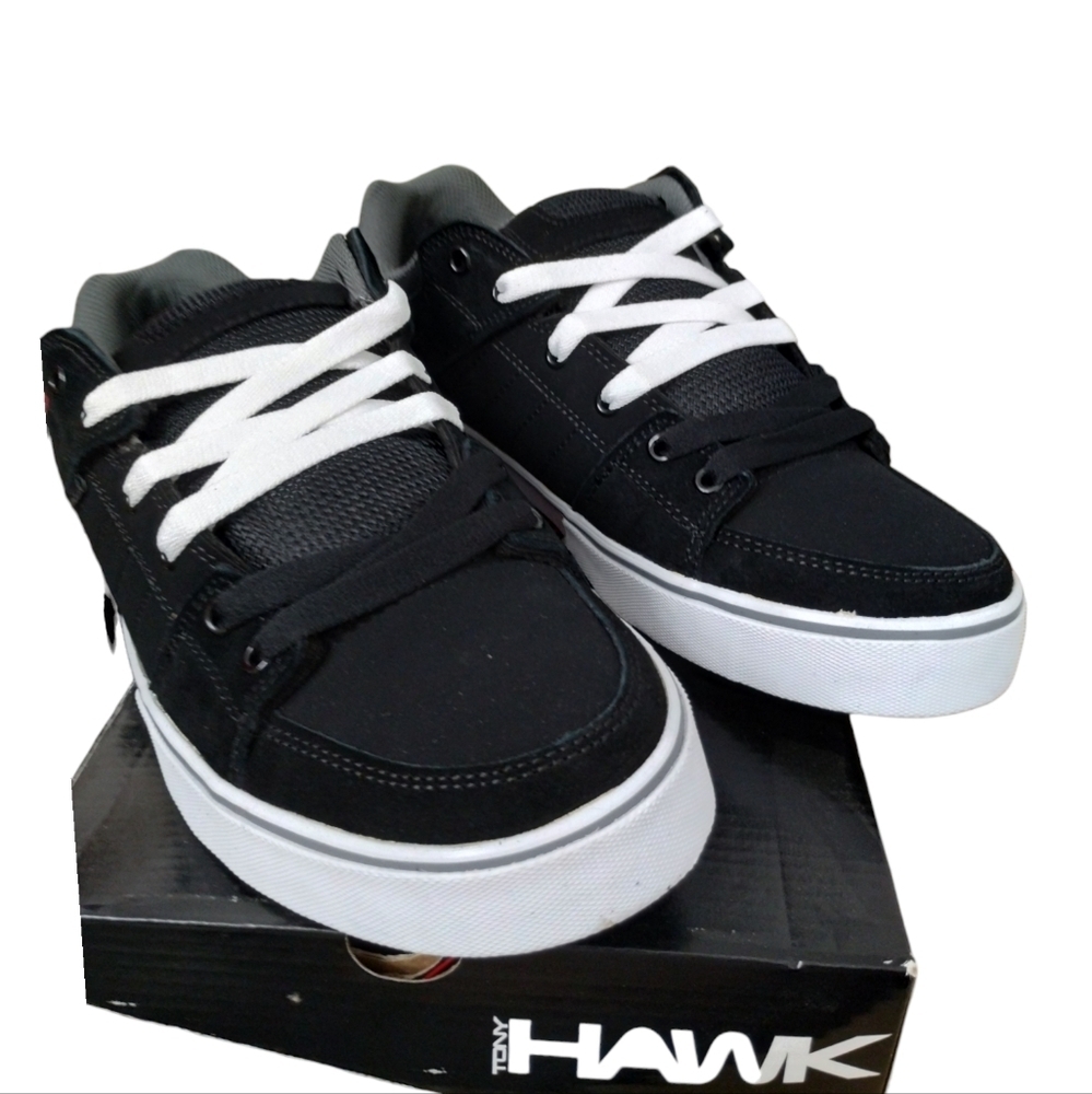 TONY HAWK Twitch Leather Skate Shoes Mens‎ 8.5 Black Skateboard Sneakers Nib
